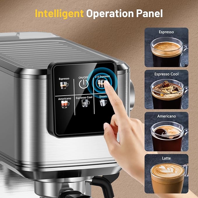 Espresso Coffee Machine with Milk Tank, 20Bar Hot & Iced Coffee Machine with Rapid Cold Brew, Touch Screen Espresso Maker with Steam Wand for Coffee Lover