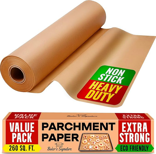 260 Sq.Ft Unbleached Parchment Paper for Baking ??Roll with Cutter, Heavy Duty Non-Stick Brown