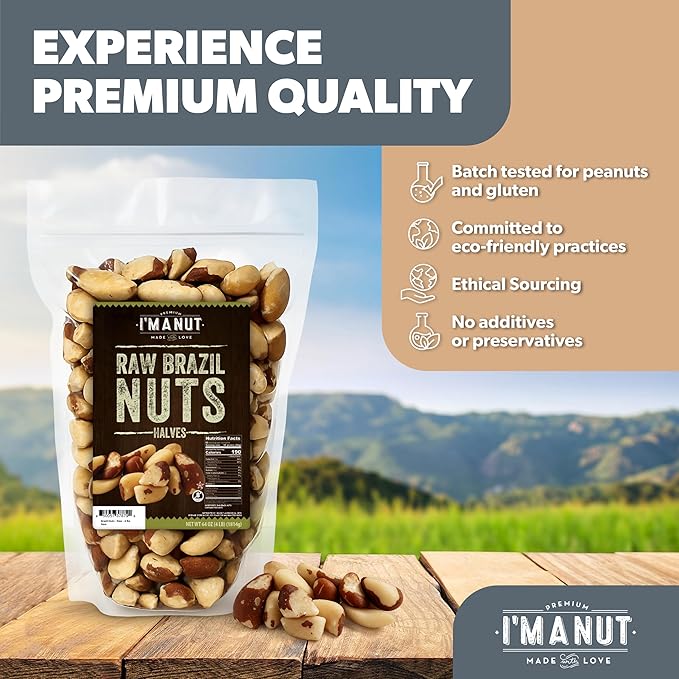 I’m A Nut Brazil Nuts, Broken, 64oz (4 lb) Distinct | Non GMO Batch Tested Gluten & Peanut Vegan Keto Friendly Large, Fresh Resealable bag
