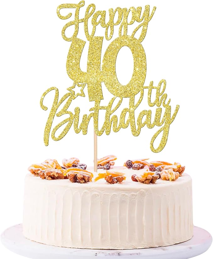 1 PCS Happy 40th Birthday Cake Topper Glitter Cheers to 40 Years Birthday Cake Pick Forty Hello 40 Fabulous Cake Decoration for Happy 40th Birthday Anniversary Party Decorations Supplies Gold