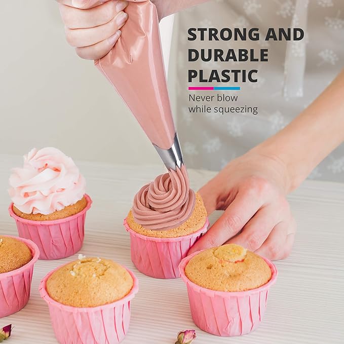 Riccle Disposable Piping Bags 12 Inch - 100 Anti Burst Pastry Bags - Icing Piping Bags for Frosting - Ideal for Cakes and Cookies Decoration