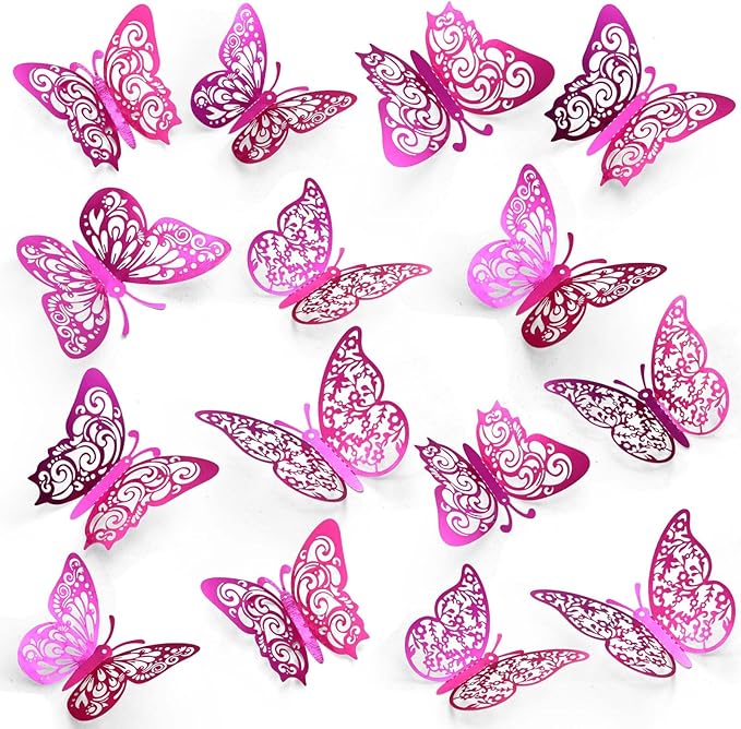 72 Pcs Butterfly Decorations, 3 Sizes 3 Styles, 3D Butterfly Wall Decor, Butterfly Party Decorations, Birthday Decorations, Butterflies for Crafts, Cake Decorating, Wall Stickers Room Decor(Purple)