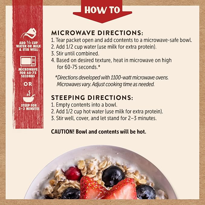 Kodiak Cakes Peak Instant Oatmeal Packets, Berries & Cream, High Protein,100% Whole Grains, 6 box with 4 packets each (Total of 24 packets)