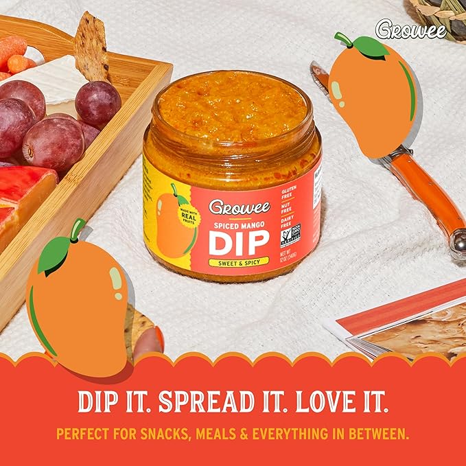 Growee Vegan Mango Dip ??Chutney Style ??Gluten-Free, Nut-Free, Queso Alternative ??Dairy-Free Hummus Substitute & Creamy Salad Dressing ??Plant-Based & Non-GMO ??Spiced Mango Flavor (2 Pack)
