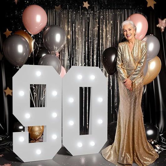imprsv Marquee Numbers Large 90th-Birthday Decorations: 3ft Light up Number Balloon for Party Big 90 Year Old Women Men Birthday Decoration Anniversary Foam Board Wall Number 90