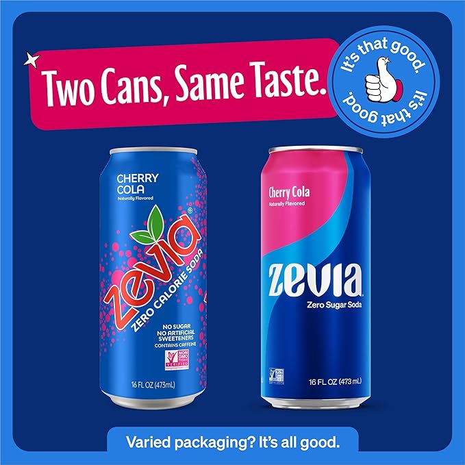 Zevia Zero Sugar Soda, Cherry Cola, 16 oz Cans (12-Pack) ??Naturally Sweetened, Zero Calorie Sugar Free Soda - Non-GMO Project Verified, Gluten-Free, Vegan