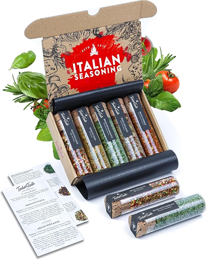 TIMBER TASTE® Italian Spice Gift Set - Gourmet Flavors of Italy - Italian Spices & Seasonings Set for Men & Women - Gifting for Men's Birthdays - Dad Birthday Gifting Ideas