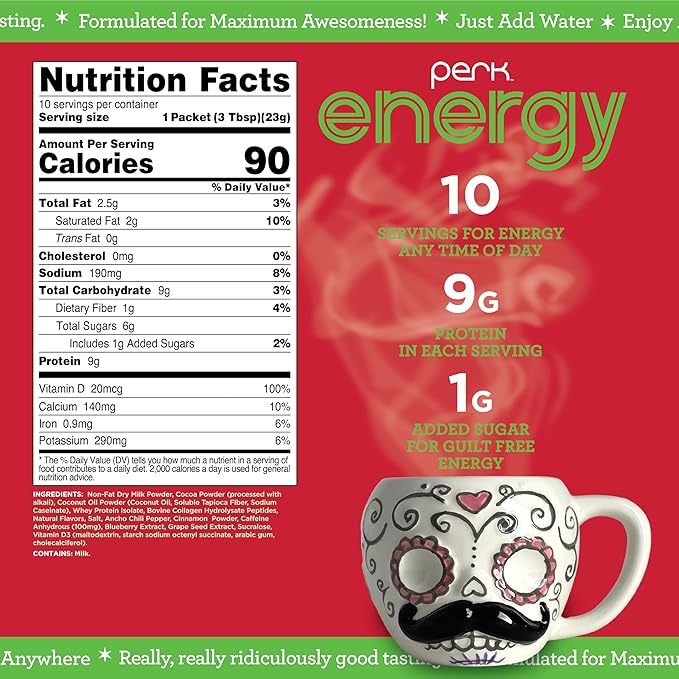 Perk Energy Original Mexican Hot Chocolate (10 Servings) - Gluten Free, Soy Free and Peanut Free