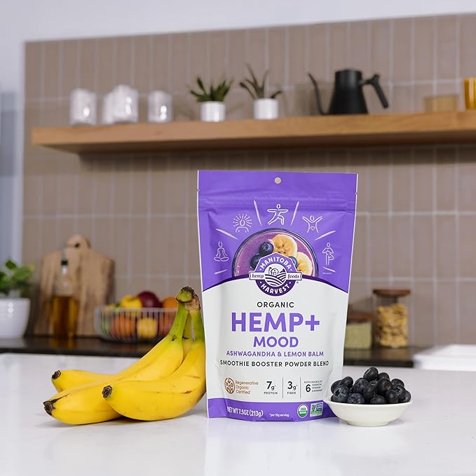 Manitoba Harvest Organic Hemp+ Mood, Ashwagandha & Lemon Balm, Smoothie Booster Powder Blend, 7.5 oz