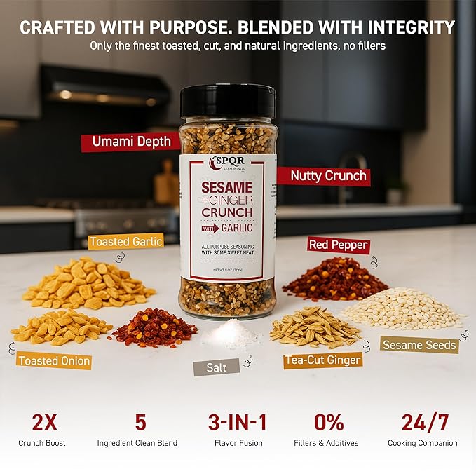 Sesame Ginger Crunch XL 11 oz. All Purpose Seasoning Blend with Garlic and Some Sweet Heat