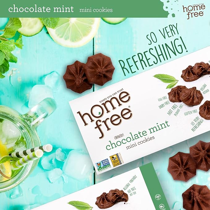 Homefree Chocolate Mint Mini Cookies, Gluten Free, Nut Free, Vegan, School Safe and Allergy Friendly Snack, 5 oz. Box (Pack of 6)