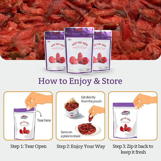 Vinamit Soft Dried Rose-Apple | Dried Plums 3.5 oz Bag | Tropical Fruit Snack | Vegan, Gluten-Free | High in Fiber, Non-GMO, Ideal for Healthy Snacking