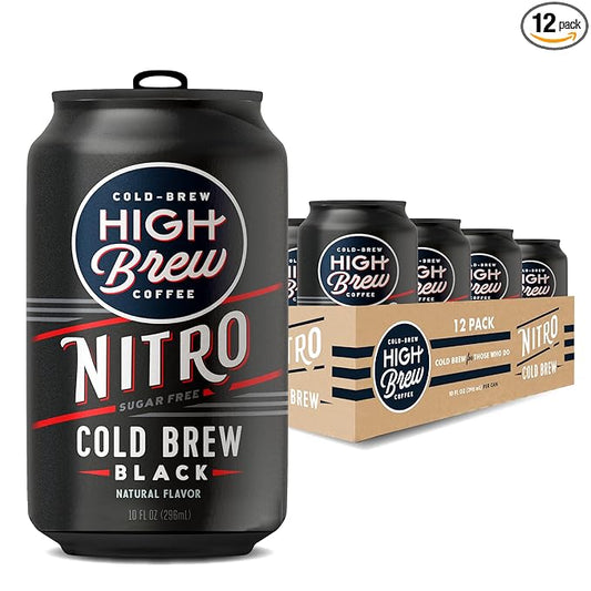 High Brew Coffee, Nitro Black, Cold Brew Coffee, Sugar Free, Dairy Free, 10 Fl Oz, Ready-To-Drink (Pack of 12)