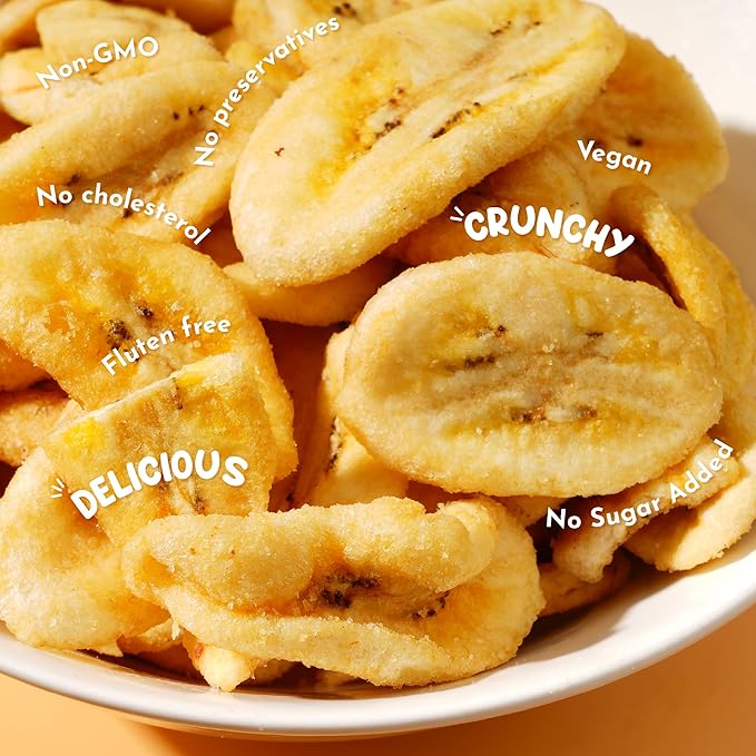 Growthy Dried Banana Chips Slices 250Grams, No Sugar Added, Crunchy Banana Snacks, Healthy banana chips For Kids And Adults, Vegan, None GMO, Low Sugar, Vitamin C,E, Keep Healthy