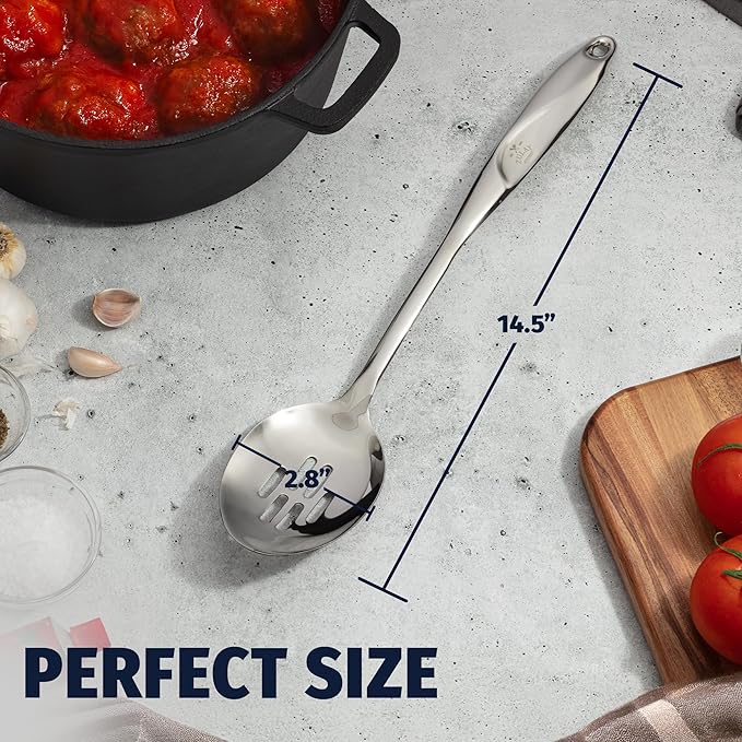 Zulay Kitchen Stainless Steel Slotted Spoon - Large Cooking Spoon - Durable Premium Stainless Steel with Comfortable, Ergonomic Handle - Easy to Clean - Perfect for At Home Cooking & Buffets - 15??,<div>