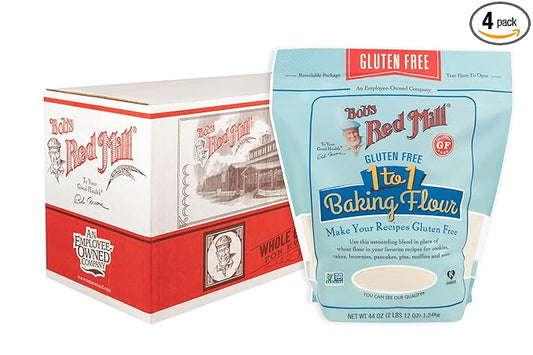 Bob's Red Mill Gluten Free 1 to 1 Baking Flour, 44oz (Pack of 4) - Non GMO, Vegan, Kosher