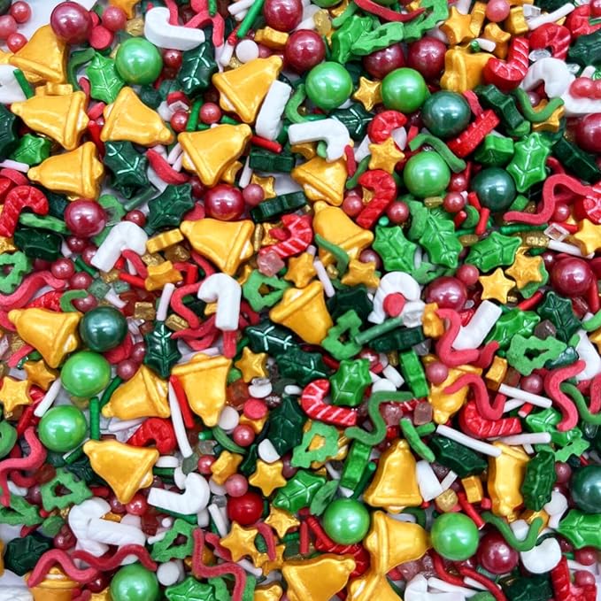 Tree Sprinkles Small Bell Candy Sugar Sprinkle Red and Green Sprinkles Cake Decorations Cupcake Toppers Cookie Decorating Ice Cream Celebrationsç«?00g/3.5oz)