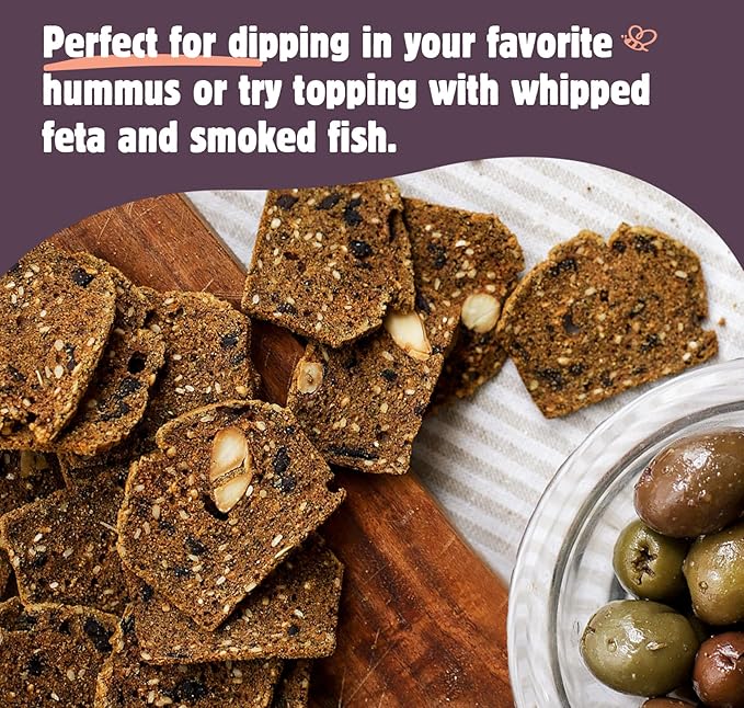 Maine Crisp Olive & Za'atar Crisps, 4 Pack, Gluten Free Crackers - Snack Crackers, Grain Free, Non-GMO - Sweet & Savory Flavor, For Cheese Boards, Salad Toppings & Jams
