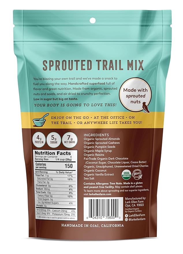Lark Ellen Farm Sweet and Salty Nut and Seed Trail Mix, Gluten Free Trail Mix Bags, Grain Free Healthy Snacks, Certified Organic, Non-GMO, Paleo, Vegan (8 oz, 3 Pack)