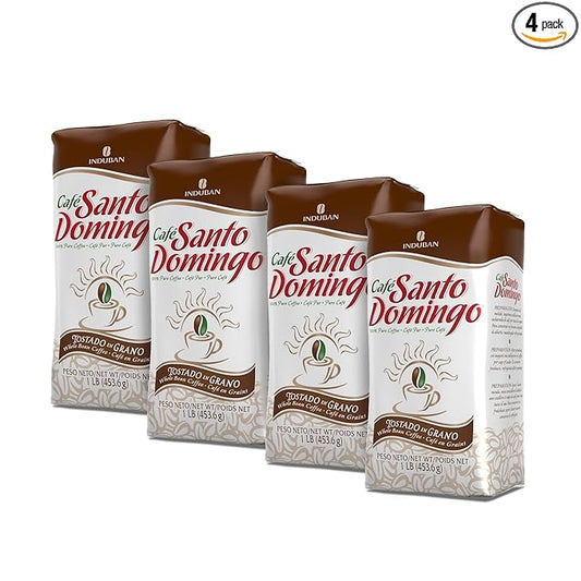 Café Santo Domingo, 16 oz Bag, Whole Bean Coffee, Medium Roast - Product from the Dominican Republic (Pack of 4)