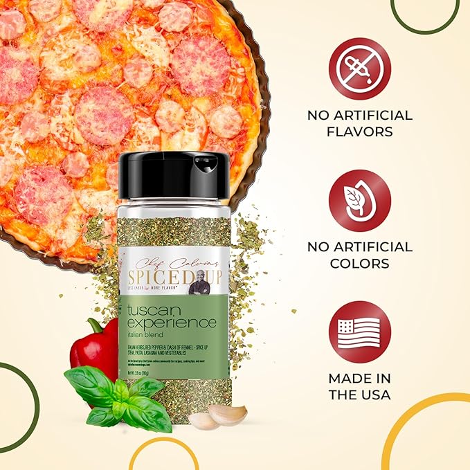 Spiced Up Tuscan Experience Seasoning – Italian Herb Blend with Garlic, Fennel & Tomato – All-Purpose Mediterranean Spice Mix for Pasta, Steaks & Veggies – Vegan, Gluten-Free, Non-GMO – 4.4 oz