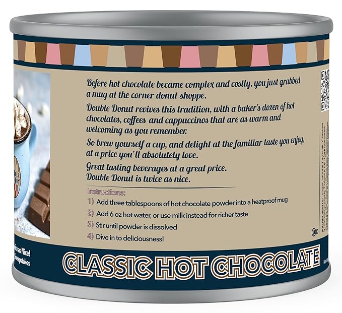 Double Donut Classic Bulk Hot Chocolate Mix, Rich Hot Cocoa 12 Ounce Canister, Hot Chocolate Powder