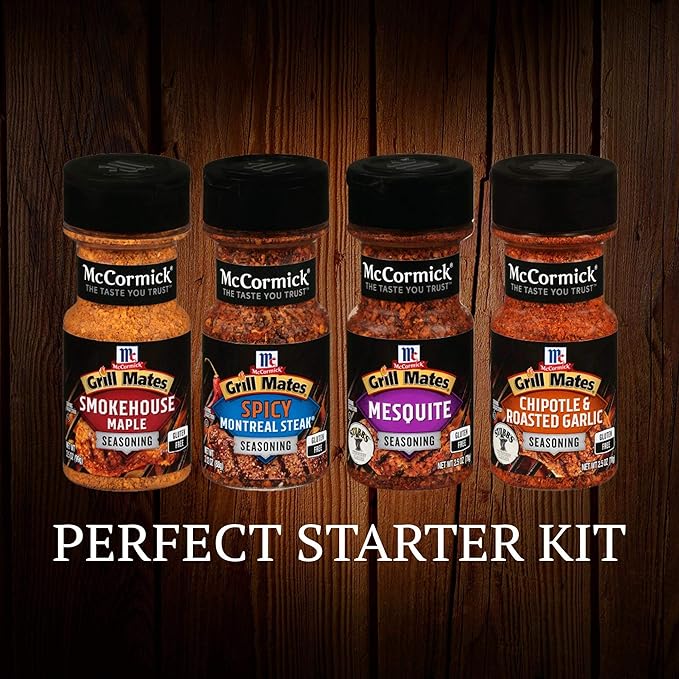 McCormick Grill Mates Unique Blends Grilling Variety Pack (Chipotle & Roasted Garlic, Mesquite, Spicy Montreal Steak, Smokehouse Maple), 4 Count