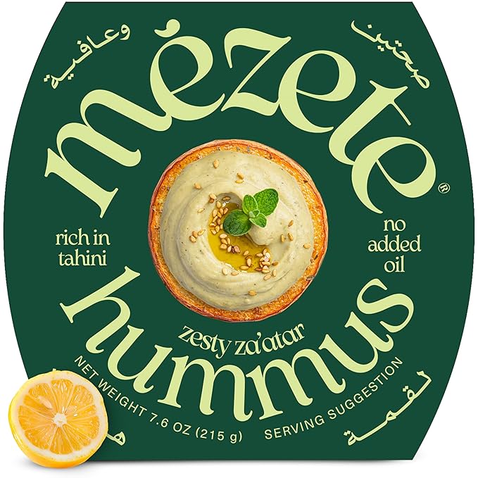 Mezete Zesty Za'atar Hummus Dip | Authentic Middle Eastern | 100% All Natural Dips and Spreads | Flavorful Tahini Rich Vegan Dip | Halal | Gluten-Free | No Preservatives | 180g