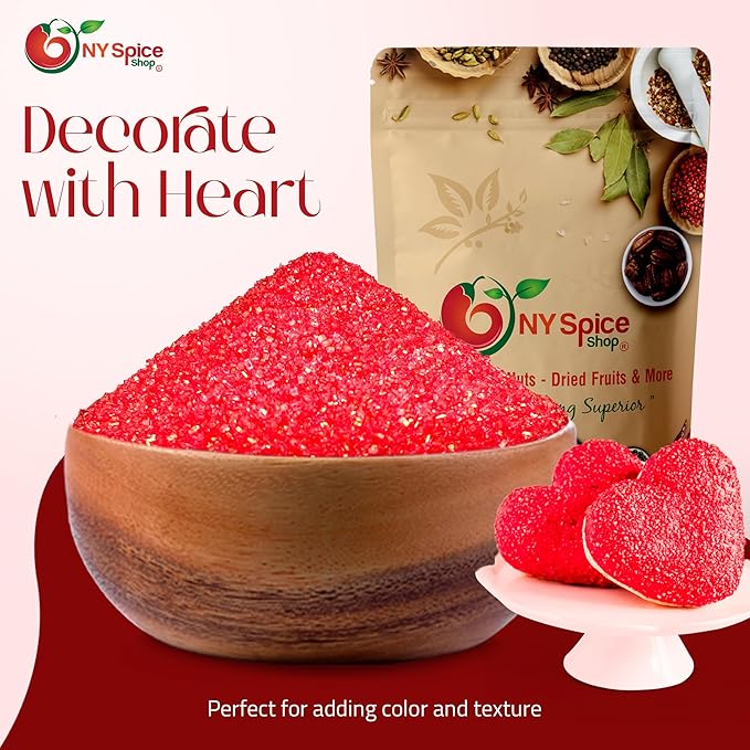 NY Spice Shop Red Sanding Sugar - 8 Ounce Sweet Colorful Edible Sprinkles For Candy Dish - Sugar Sprinkles For Cake Decorating Cookies Basket & Dishes