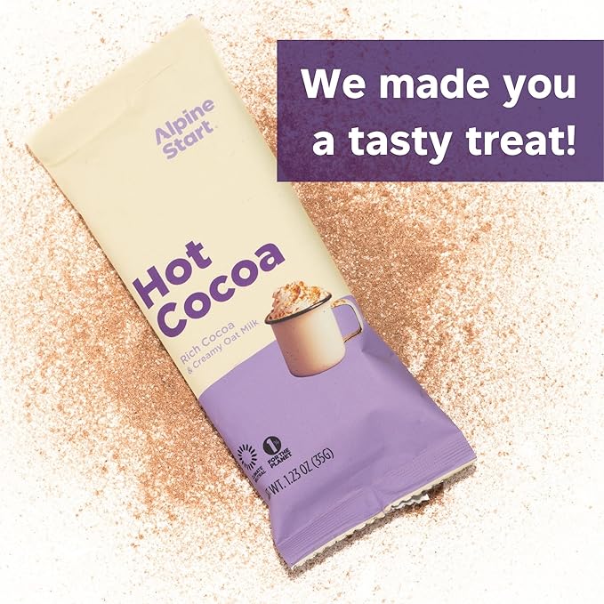 Alpine Start Instant Hot Cocoa Mix - Individual Packets with Organic Oatmilk and Pure Cocoa - Rich and Creamy Hot Chocolate Powder, Vegan and Dairy-Free (1.23 OZ Sticks) Box of 5