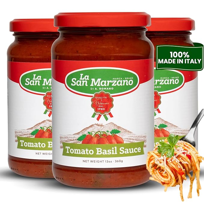 La San Marzano Tomato Basil Sauce, 13 oz, Pasta Sauce Made in Italy, All Purpose Tomato Premium Quality, All Natural, Mediterranean Diet, Non GMO, Vegan, Gluten Free