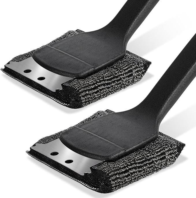 2PCS Upgraded Grill Brush for Outdoor Grill, Efficient Cleaning, Steel Fiber Bristle Free Grill Brush for Cast Iron/Porcelain/Charcoal/Stainless Steel Grates, Gift for Men/Dad