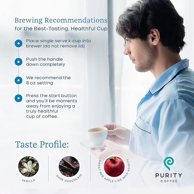 Purity Coffee CALM Decaf Medium Roast Organic Coffee - USDA Certified Organic Specialty Grade Arabica Single-Serve Coffee Pods - Third Party Tested for Mold, Mycotoxins & Pesticides - 12 ct Box