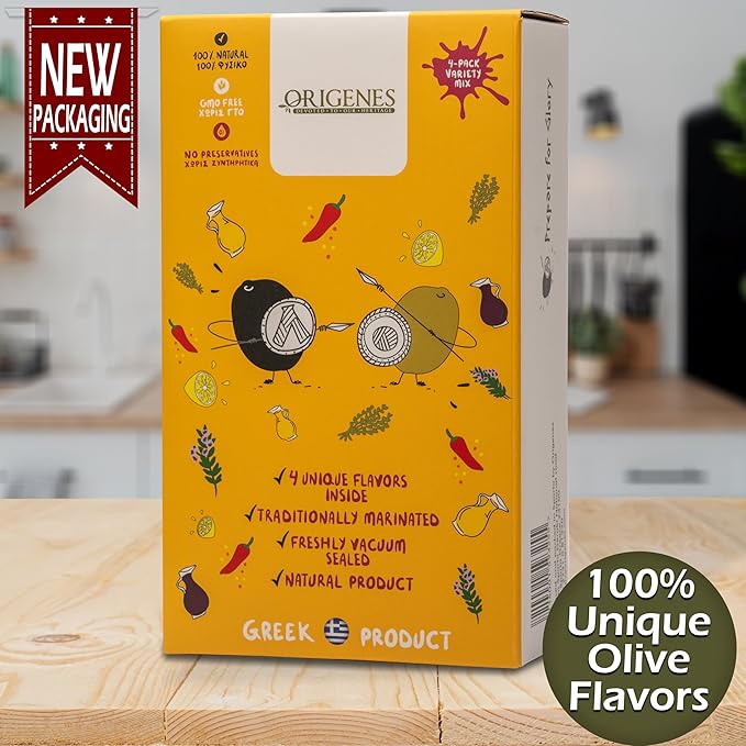Pack of 4 Variety Mix Olives in Vacuum, 2 Greek Olive Varieties with 4 flavors, Freshly Sealed Olives with Extra Virgin Oil 4X200g