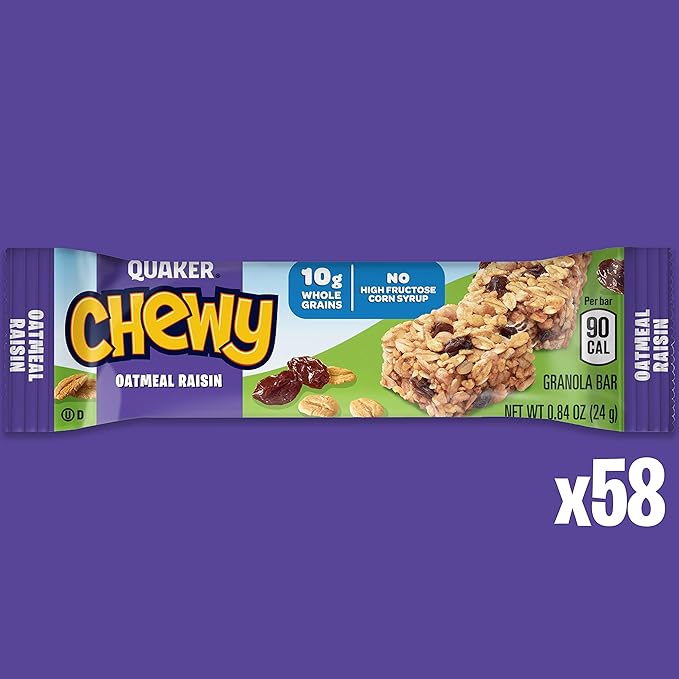 Quaker Chewy Granola Bars, Oatmeal Raisin, 58 Count