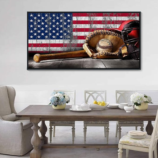 YDYSUNE Large Baseball Wall Art Vintage American Flag Canvas Wall Decor Prints Sports Pictures Paintings for Living Room Office Home Decorations Modern Artwork 29횞58IN