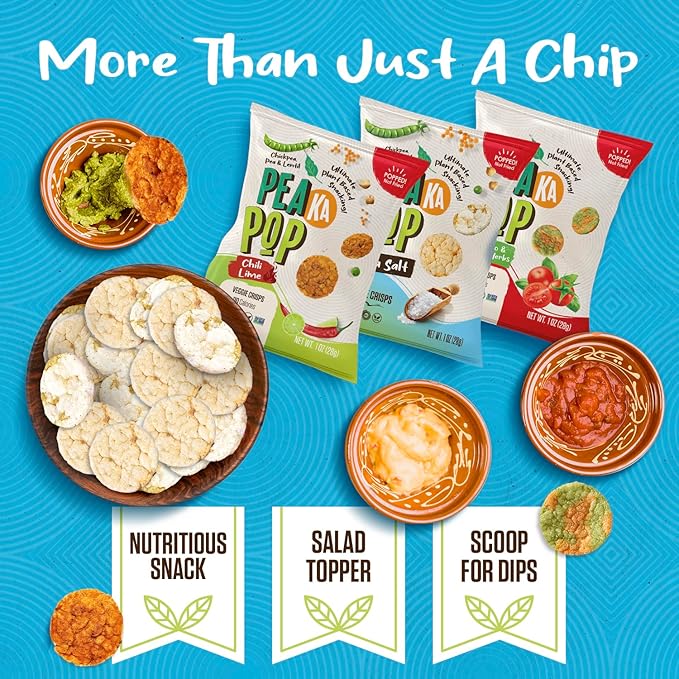 PeaKaPop Veggie Chips ??Plant-Based, Healthy Veggie Crisps with Pea, Lentil & Chickpea Protein ??Vegan, Gluten-Free, Popped Chips ??Snack Size for Kids & Adults ??1 oz Bags (15-Pack) ??Variety Pack 2