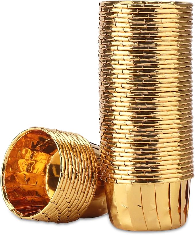 EUSOAR Gold Cupcake Cups, 3.5 Oz 50pcs Disposable Foil Muffin Liners, Gold Cupcake Baking Cups, Ramekin Aluminum Cupcake Tip Pan Ramekin Holders, Little Baking Cups