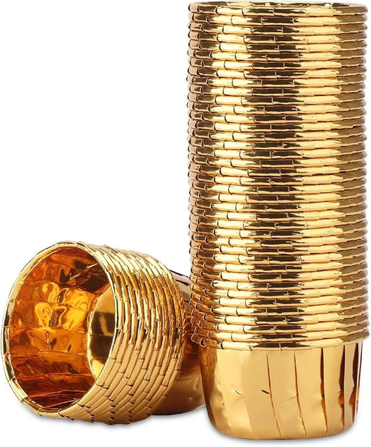 EUSOAR Gold Cupcake Cups, 3.5 Oz 50pcs Disposable Foil Muffin Liners, Gold Cupcake Baking Cups, Ramekin Aluminum Cupcake Tip Pan Ramekin Holders, Little Baking Cups