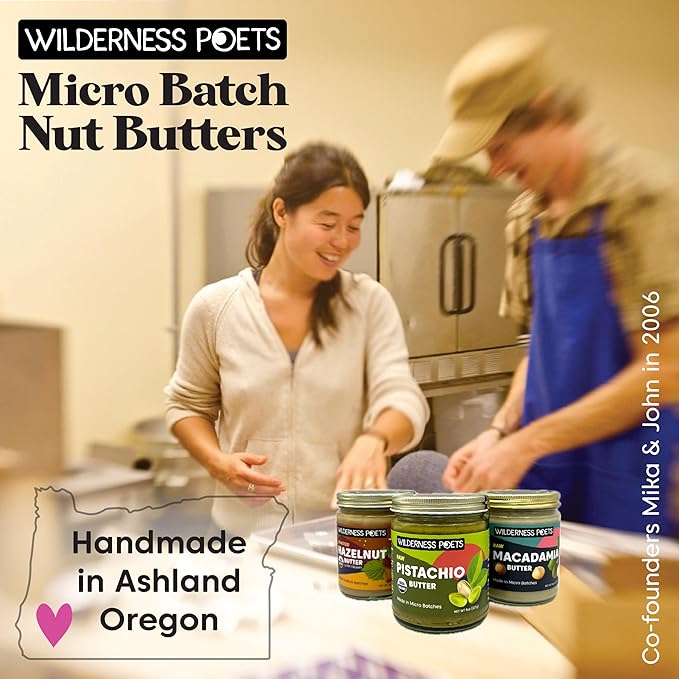 Wilderness Poets, Raw Macadamia Nut Butter - 3 Pack (8 Ounce Jars) - Vegan, No Salt - Glass Jars