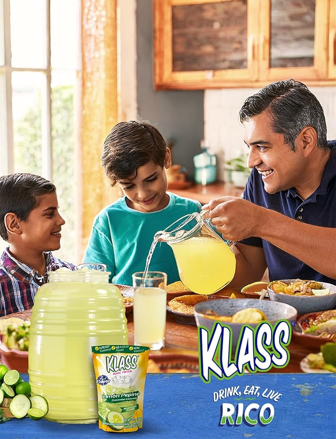 Klass Aguas Frescas | Drink Mix | Variety Pack Of Mixed Flavors | Pina Colada, Cucumber Limeade, Tropical Punch & Strawberry Watermelon | Flavors From Natural Sources, No Artificial Flavors With Vitamin C (Makes 7 to 9 Quarts) 14.1 Oz Family Pack (4-Pack)