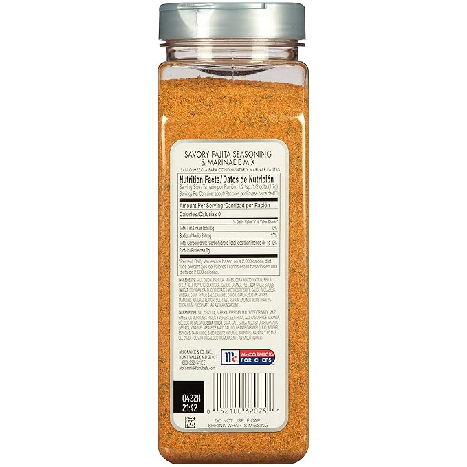 McCormick Culinary Savory Fajita Seasoning & Marinade Mix, 24 oz - One 24 Ounce Container of Fajita Seasoning Mix for Savory Mexican Dishes, Marinating Meats, Vegetables and More