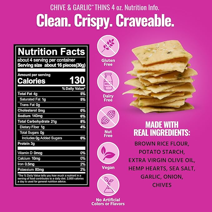 Every Body Eat Snack Thins, Allergen Friendly, Vegan, Gluten Free and Dairy Free (2 Count, Chive & Garlic)