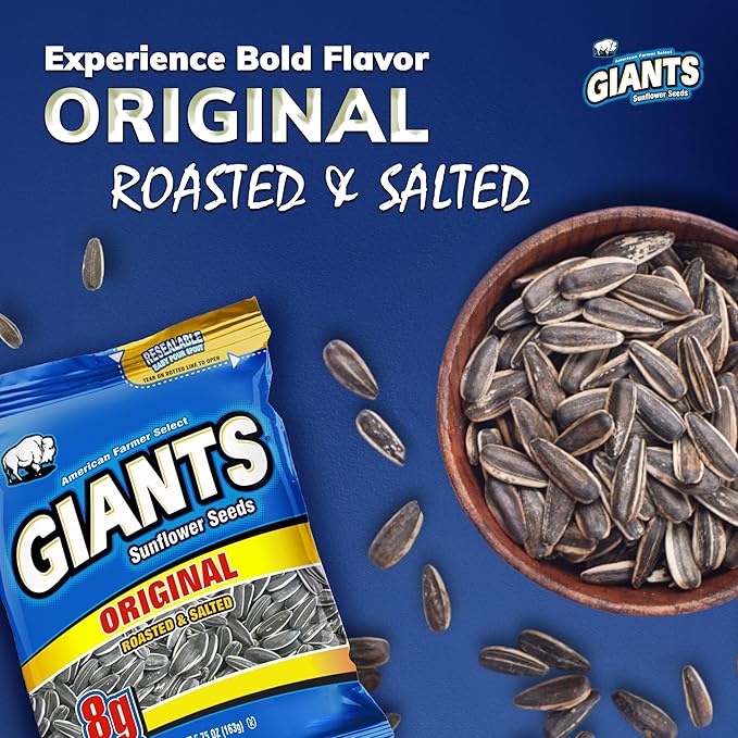 GIANTS Original Sunflower Seeds - Sunflower Seeds to Eat, Sunflower Seeds Bulk, Lightly Salted Sunflower Seeds for Eating, High Protein Snack - 5.75 oz Resealable Bags (Case of 12)