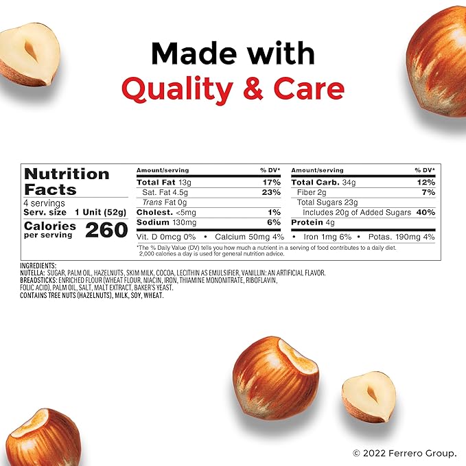 Nutella & GO! 4 Pack, Hazelnut and Cocoa Spread with Breadsticks, Snack Cups, 1.9 oz Each