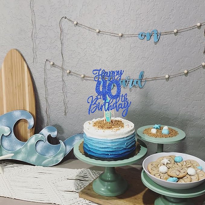 1 PCS Happy 40th Birthday Cake Topper Glitter Cheers to 40 Years Birthday Cake Pick Forty Hello 40 Fabulous Cake Decoration for Happy 40th Birthday Anniversary Party Decorations Supplies Blue