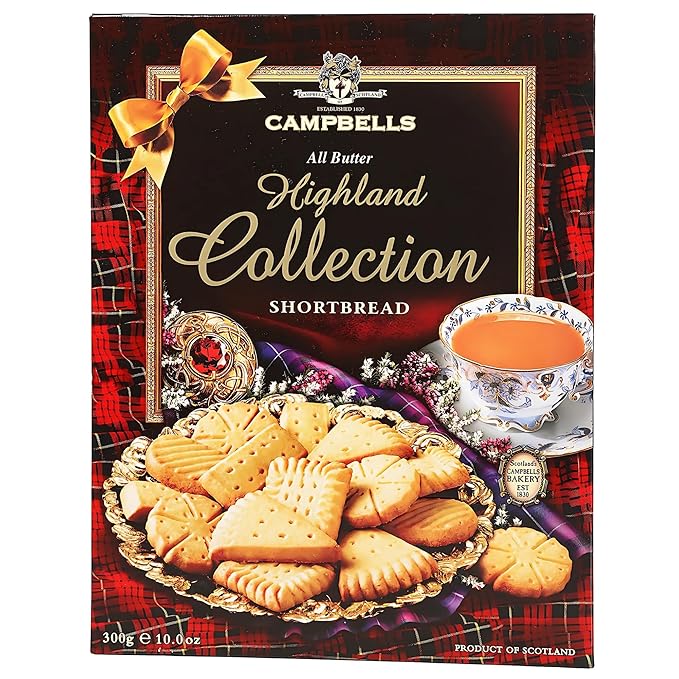 Campbells Shortbread All-Butter Highland Collection Cookies Assortment 10.58 Oz (300g) - Scottish Shortbread Cookies from Scotland, Assorted Gift Box, British Tea Biscuits, Gourmet Scottish Snacks