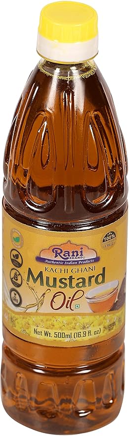 Rani Mustard Oil (Kachi Ghani) 16.9 Ounce (500ml) NON-GMO | Gluten Free | Vegan | 100% Natural | Kosher