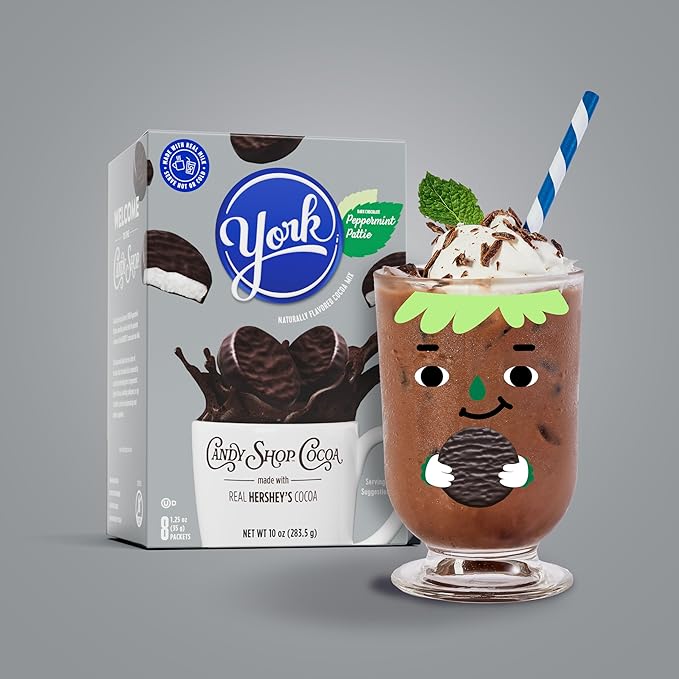Candy Shop Cocoa YORK Peppermint Pattie Cocoa Mix Hot Chocolate Make Hot or Iced Cocoa Made With Real Milk Gluten Free 1.25 oz packet (8 count)