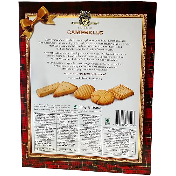 Campbells Shortbread All-Butter Highland Collection Cookies Assortment 10.58 Oz (300g) - Scottish Shortbread Cookies from Scotland, Assorted Gift Box, British Tea Biscuits, Gourmet Scottish Snacks